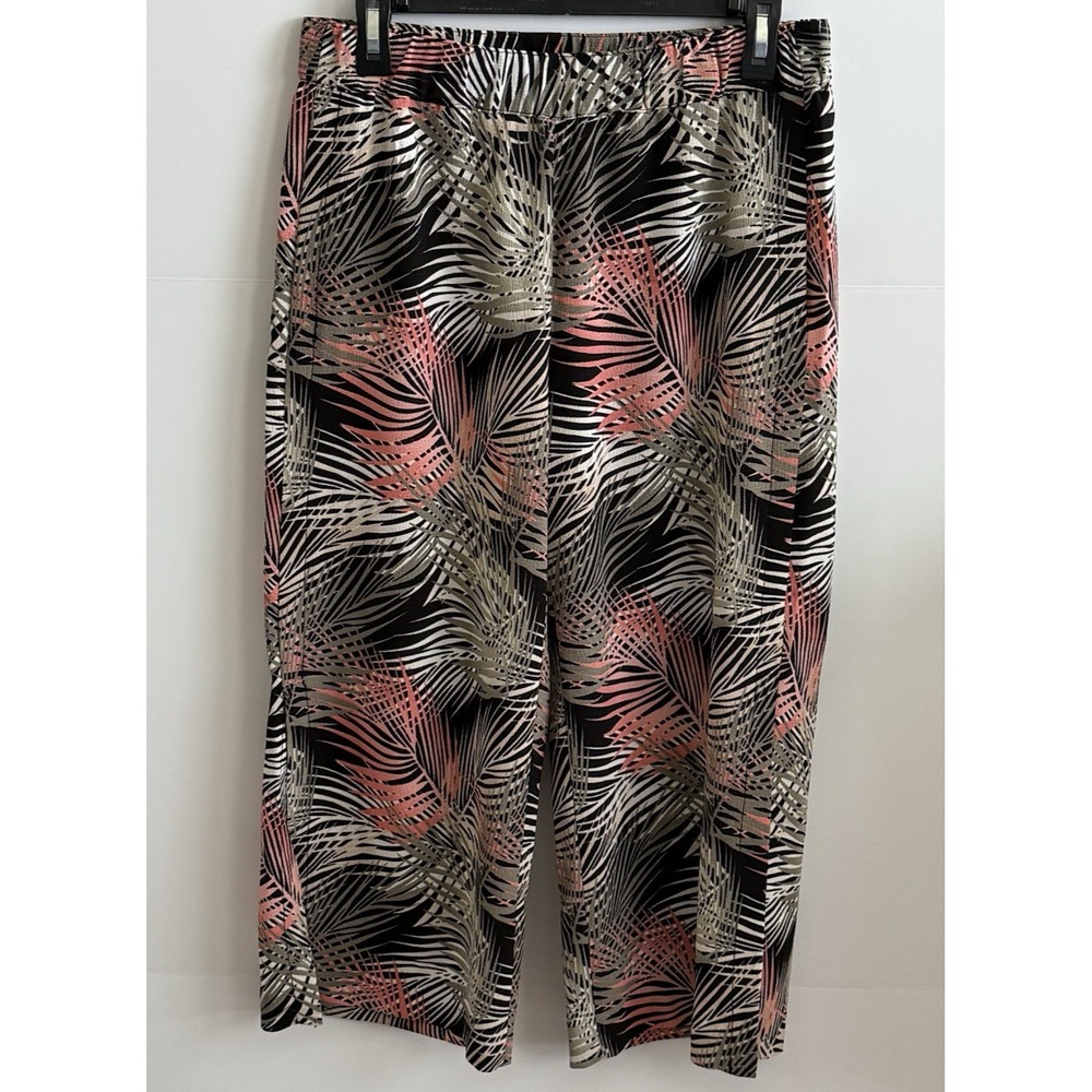 White House Black Market The Wide Leg Crop Pants Palm Leaves Women's 6 Stretch‎